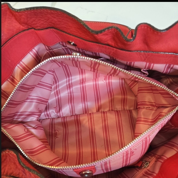 Y2K Coach Penelope Genuine Leather Pebbled Satchel Shoulder Bag Red - Picture 9 of 13